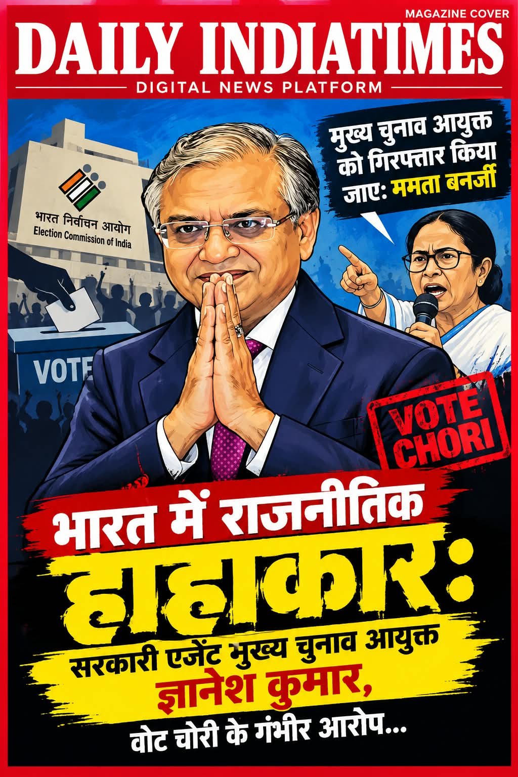 भारत में राजनीतिक हाहाकार: चुनाव आयोग में असहमति : ममता बनर्जी ने की ज्ञानेश कुमार की गिरफ्तारी की मांग, वोट चोरी पर कटघरे में EC प्रमुख ज्ञानेश